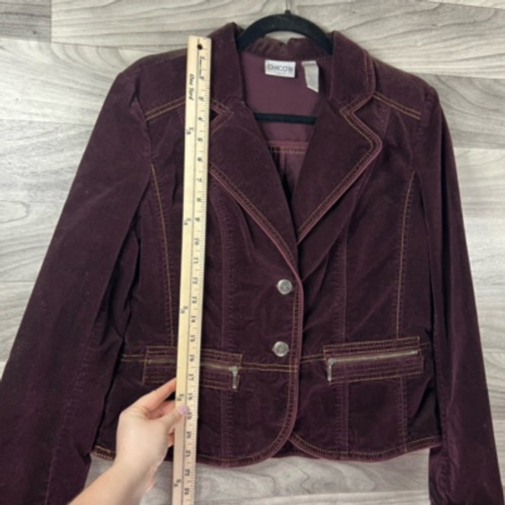 Chicos Womens Blazer Jacket Brown Waist Length Buttons Flap Pockets Collar M 1 - Picture 2 of 12